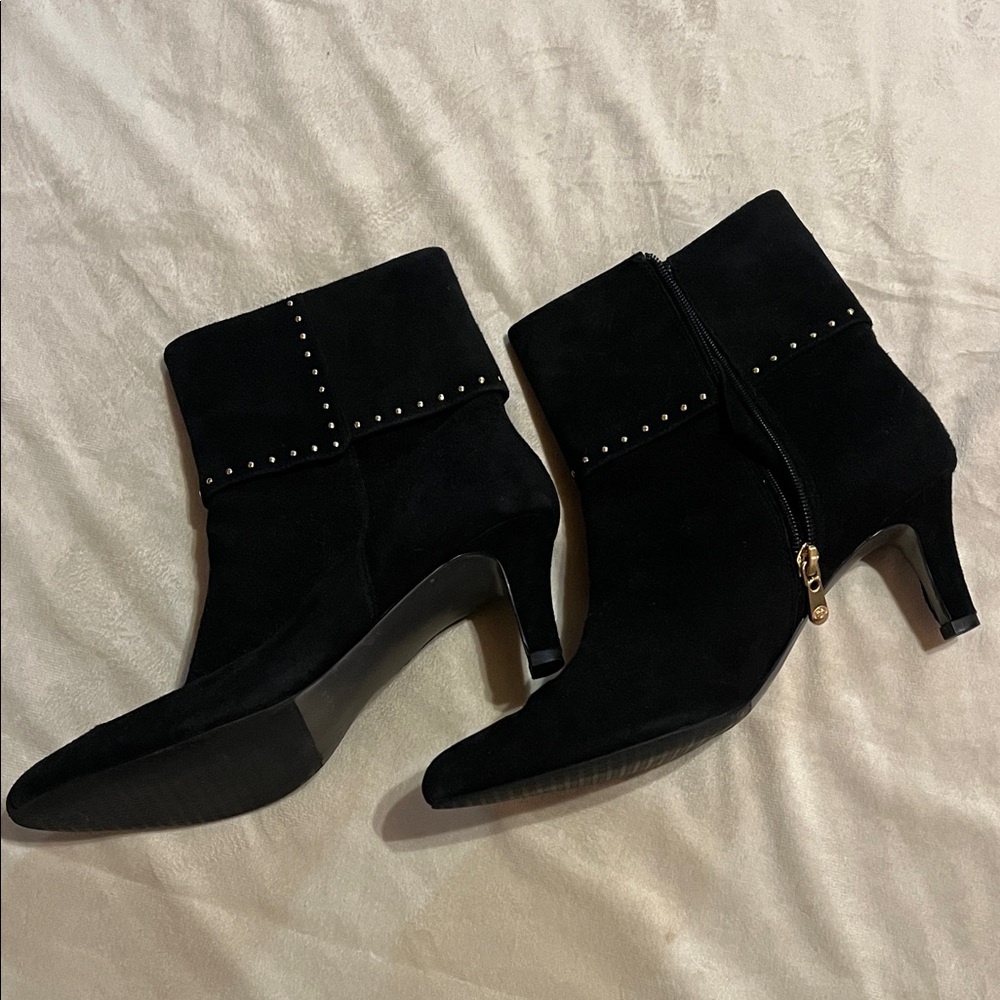 Elegant Black Ankle heel Boots with gold accents